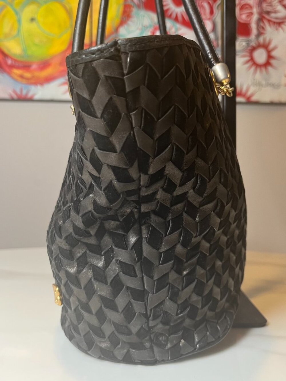 Vintage Bally Black Woven Suede & Leather Tote Bag - Picture 7 of 16